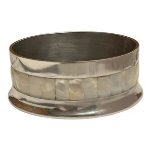 Beautiful Metal Wine Bottle Coaster With Inlaid Mother of Pearl